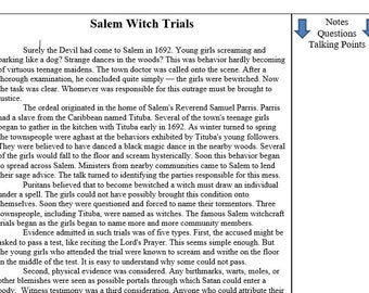 The Salem Witch Trials Reading Activity