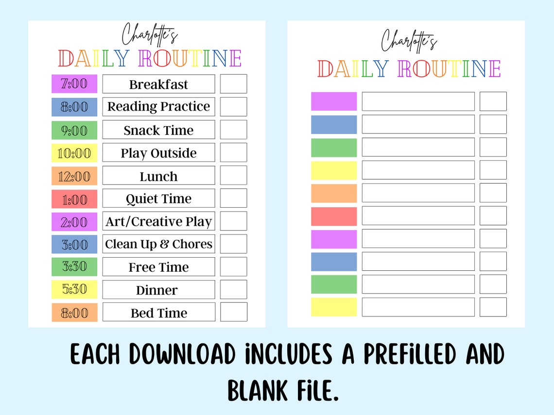 EDITABLE Daily Routine Kids Daily Routine Daily Checklist for Kids ...
