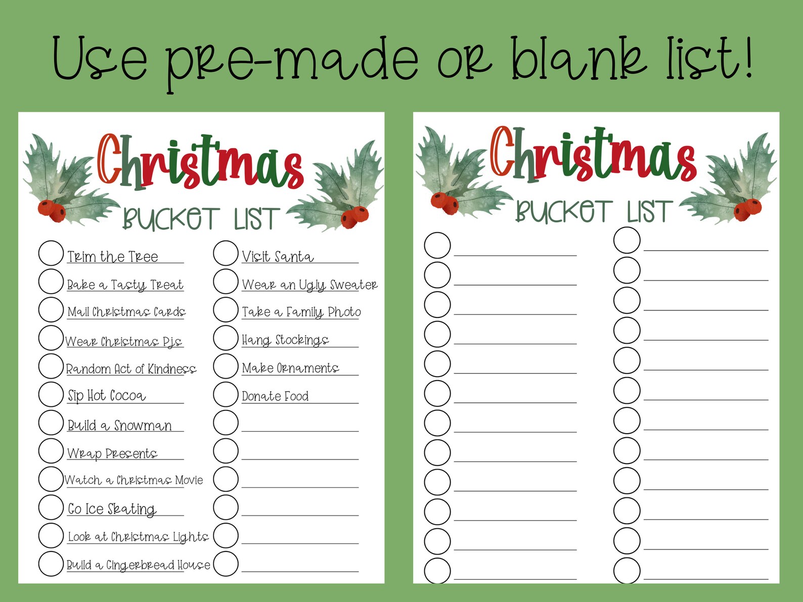 Christmas Bucket List Christmas Activity Printable Winter Bucket List ...