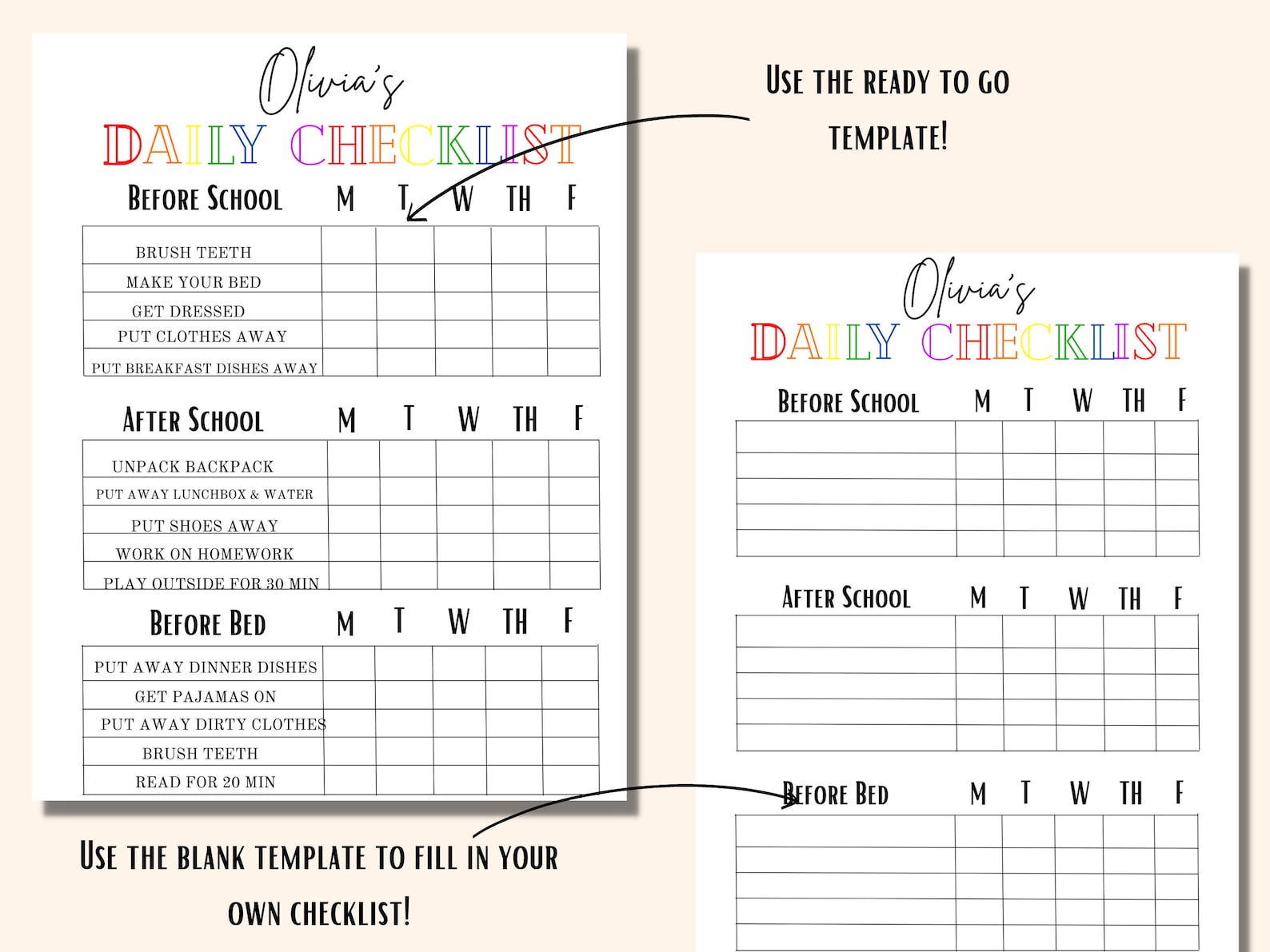 Kids Daily Checklist Template Downloadable Daily Routine for Kids ...