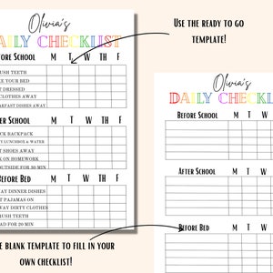 Kids Daily Checklist Template Downloadable Daily Routine for Kids ...