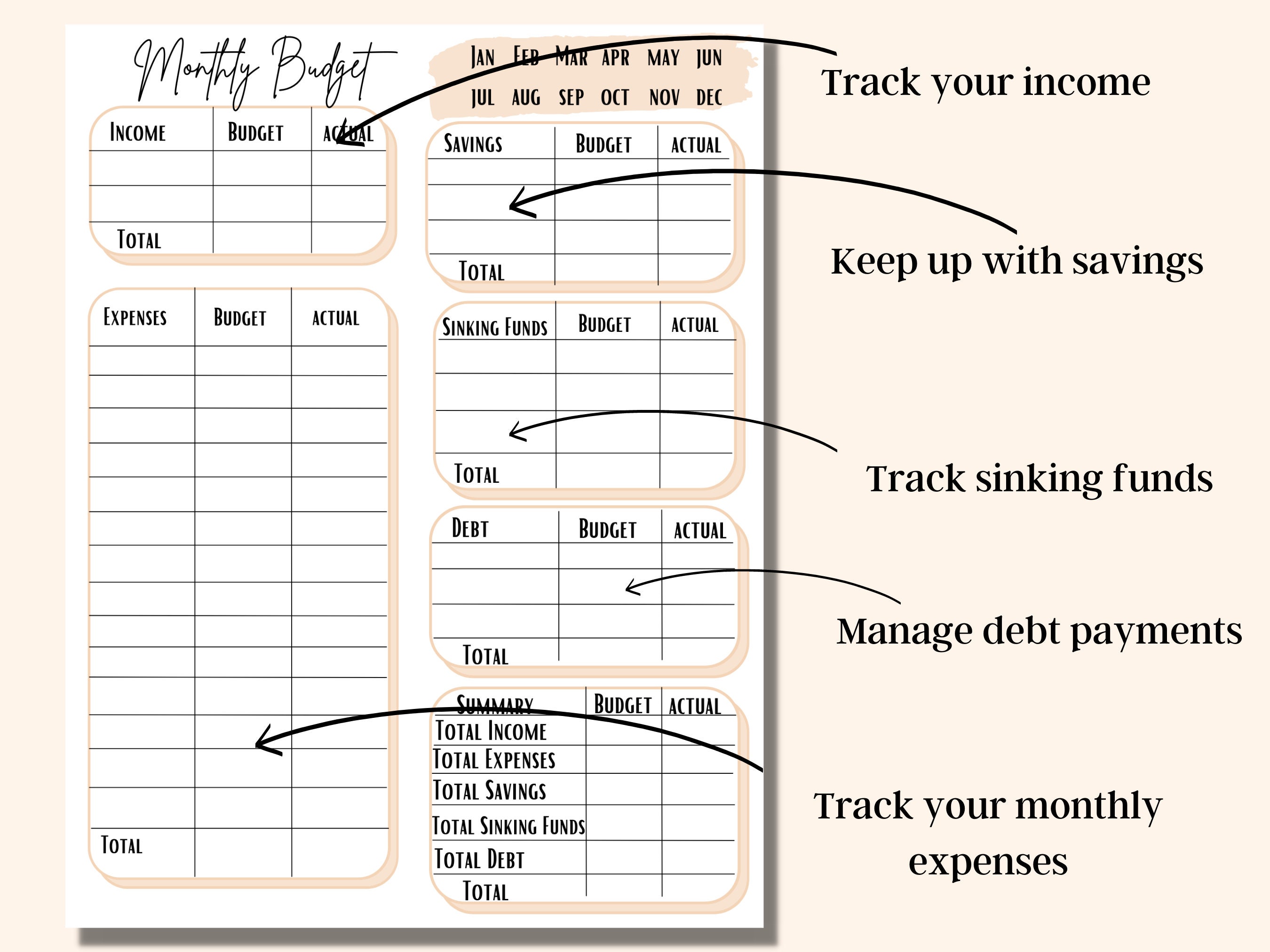 Monthly Budget Tracker Monthly Budget Template Budget Printable Budget ...