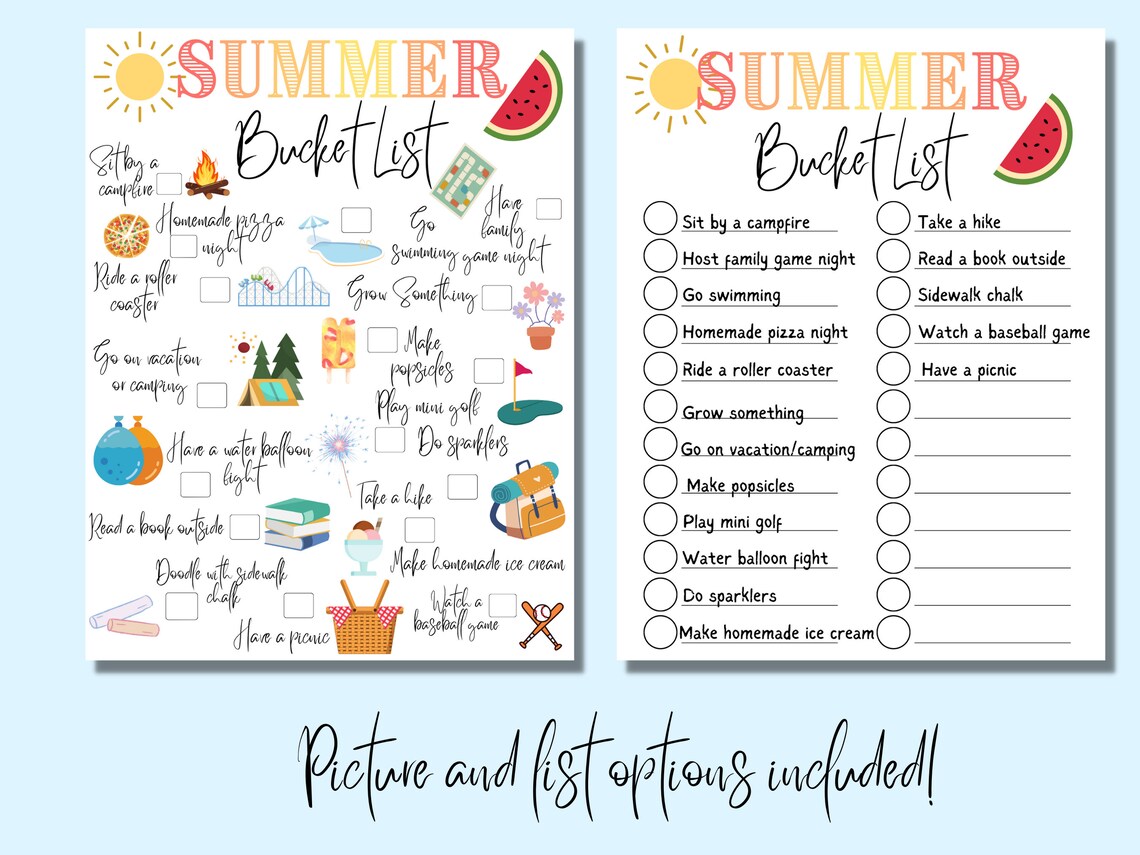 Summer Bucket List Printable Activity Checklist Family - Etsy