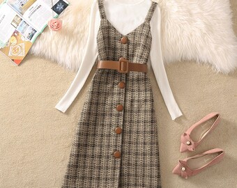 Cottagecore Plaid Summer Core Women S Dress Winter Black Etsy Australia