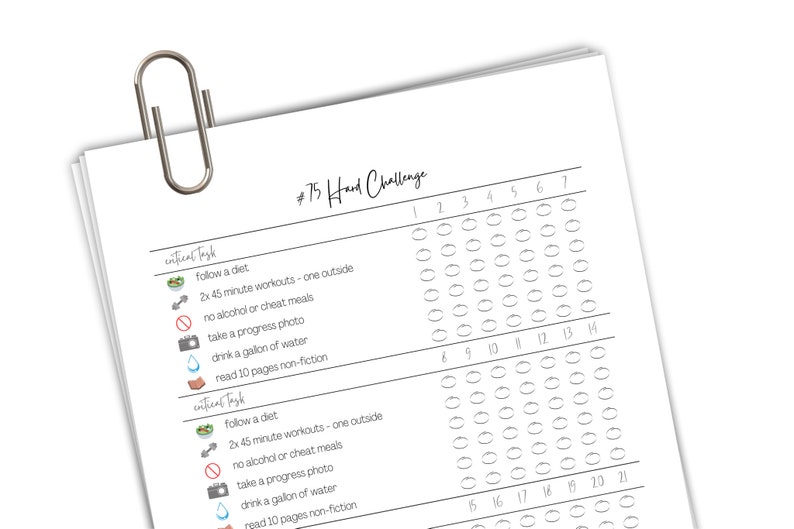 75 Day Hard Challenge Printable Checklist Etsy UK