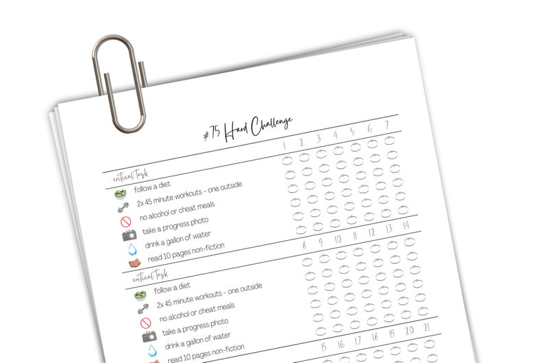 75 Day Hard Challenge Printable Checklist - Etsy New Zealand