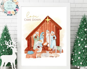 Love Came Down Manger - Nativity Scene - Christmas Manger - Christmas Art - Winter Art