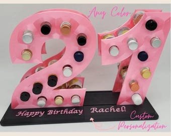 Personalized 21st Birthday Mini Liquor Bottle Holder: Custom Text & Color