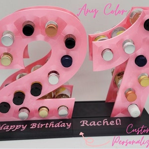 Personalized 21st Birthday Gift, Mini Bottle Holder, 21st Birthday Party, Liquor Bottle Holder, Custom Text and Color