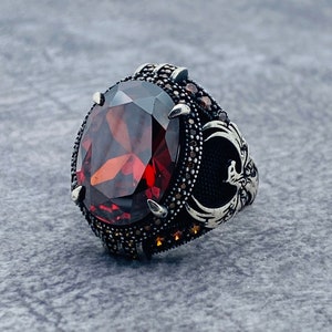 Mens Ruby Ring,ruby Silver Ring,eagle Figure Ring,red Stone Ring ...