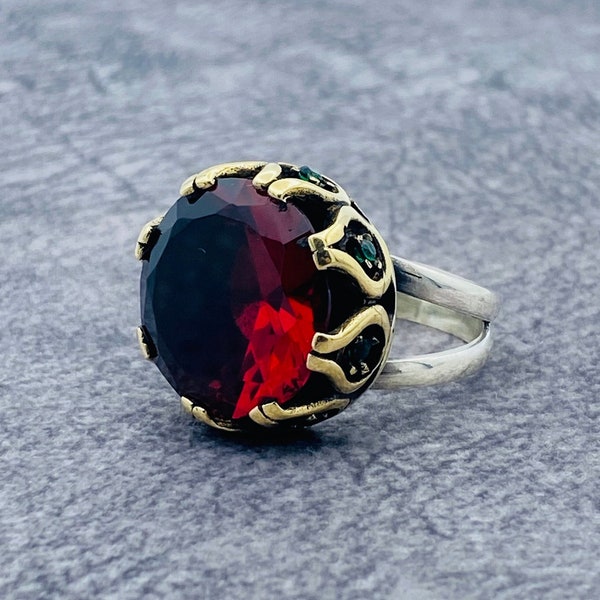 Dark Red Ruby Ring,Natural Ruby Ring,Red Gemstone Ring,925k Sterling Silver,Handmade Womens Ring,Ruby Engagement Ring,Birthstone Ring