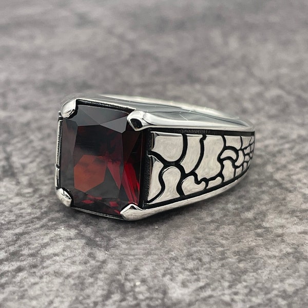 Mens Handmade Ring, Ruby Minimal Stone Ring, 925k Sterling Silver, Minimal Gemstone Ring, Gift for him, Jewelry Gift Men, Red Stone Men Ring