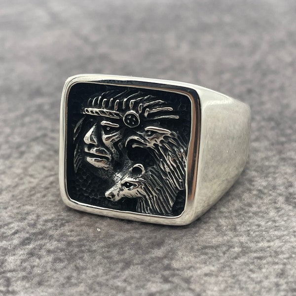 Native American Signet Men Ring, Indıan American Ring, Chief Silver Ring, Silver Men Ring, Men Jewelry, Handmade Engraved Ring, Gift for him