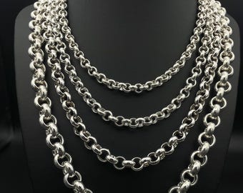 925 Sterling Silver Mariner Chain -Cable Silver Belcher Chain Heavy Rolo Necklace for Men - Chunky Statement Jewelry - Bold Silver Chain