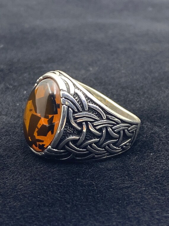 Men's Amber Ring Amber Silver Ring925k Sterling Silver Etsy