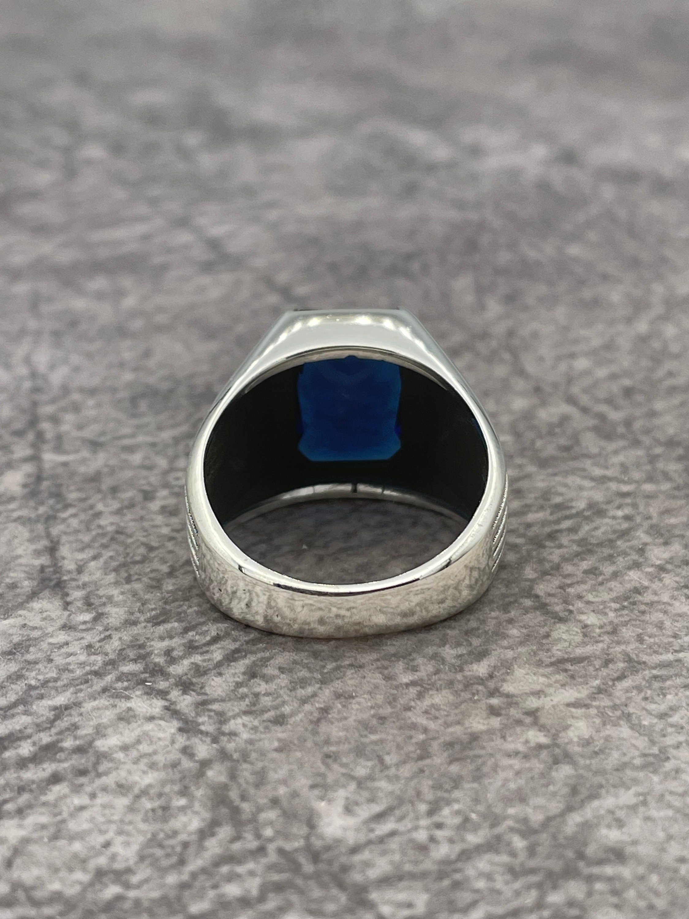 Mens Blue Sapphire Stone Silver Ring Handmade Silver Ring Etsy