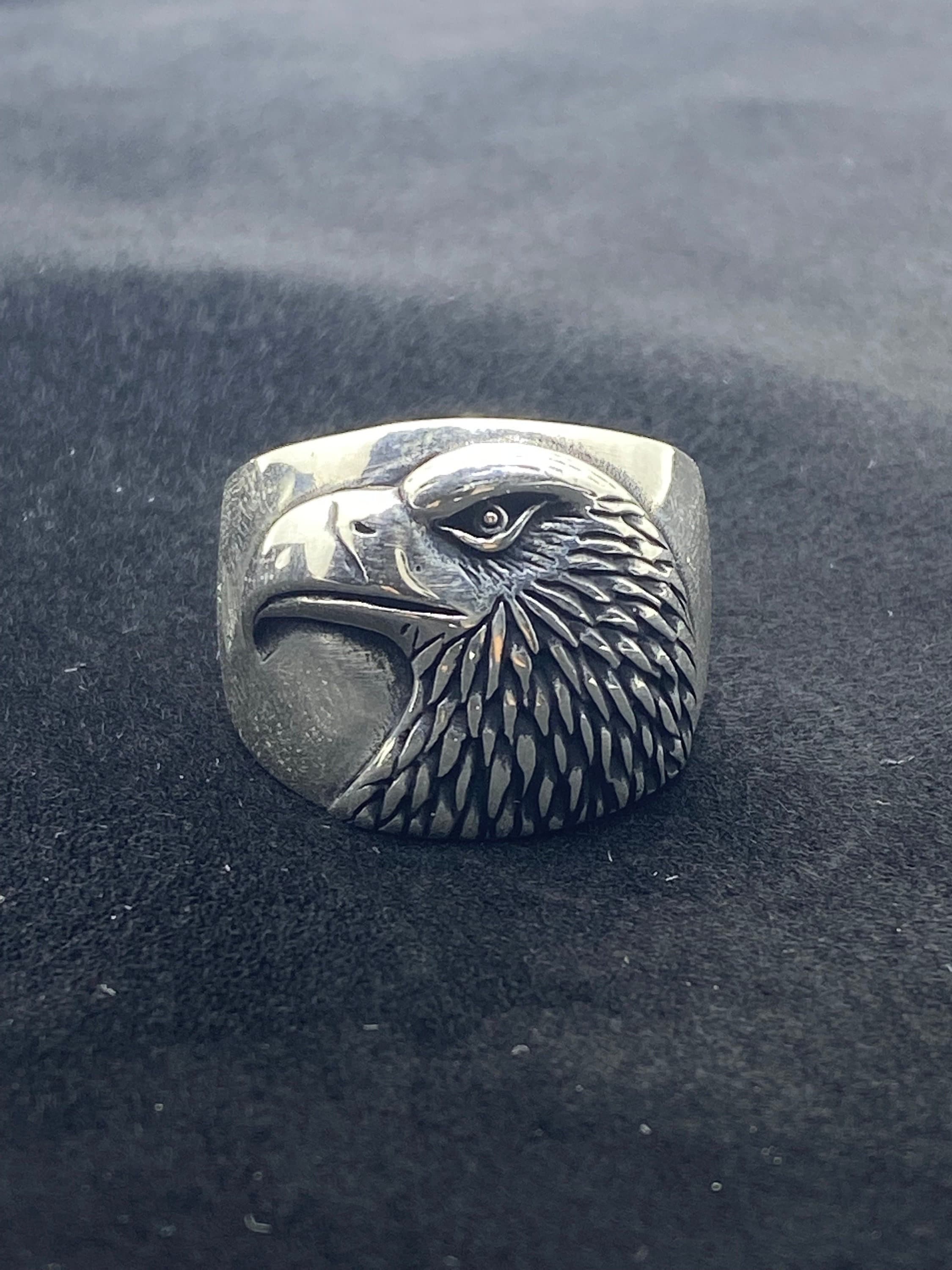 Mens American Eagle Ring Signet Eagle Silver Ring Eagle Head Ring Jewelry Silver Gift for Him Ring 925k Sterling Silver Engraved Ring