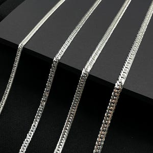 925 Sterling Silver Flat Cuban Link Chain Necklace, Miami Curb Chain for Men, Hip Hop Silver Jewelry, Birthday Gift for Him Real Solid Chain