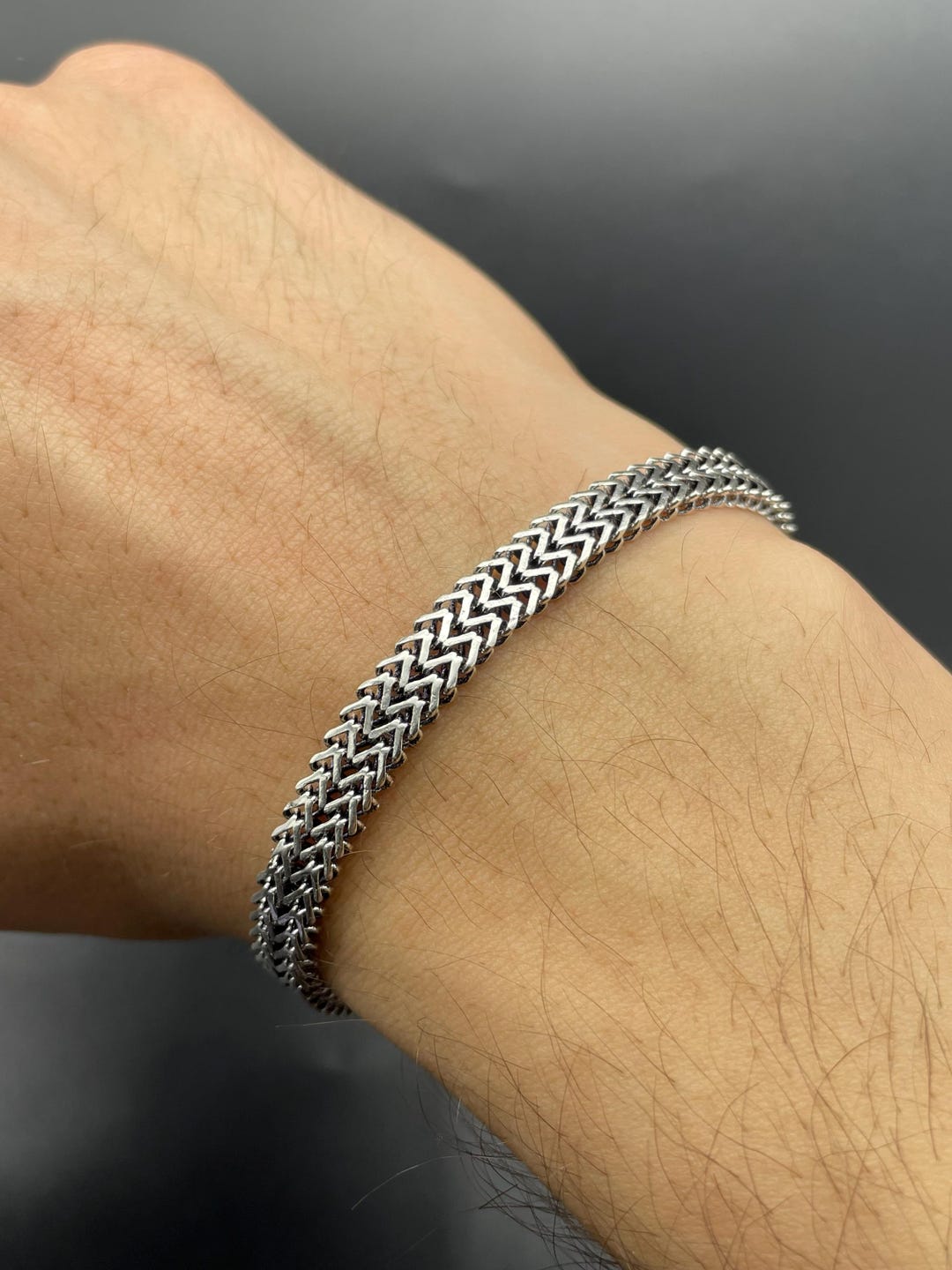 925 Sterling Silver Wheat Chain Bracelet - Handmade Chevron Woven