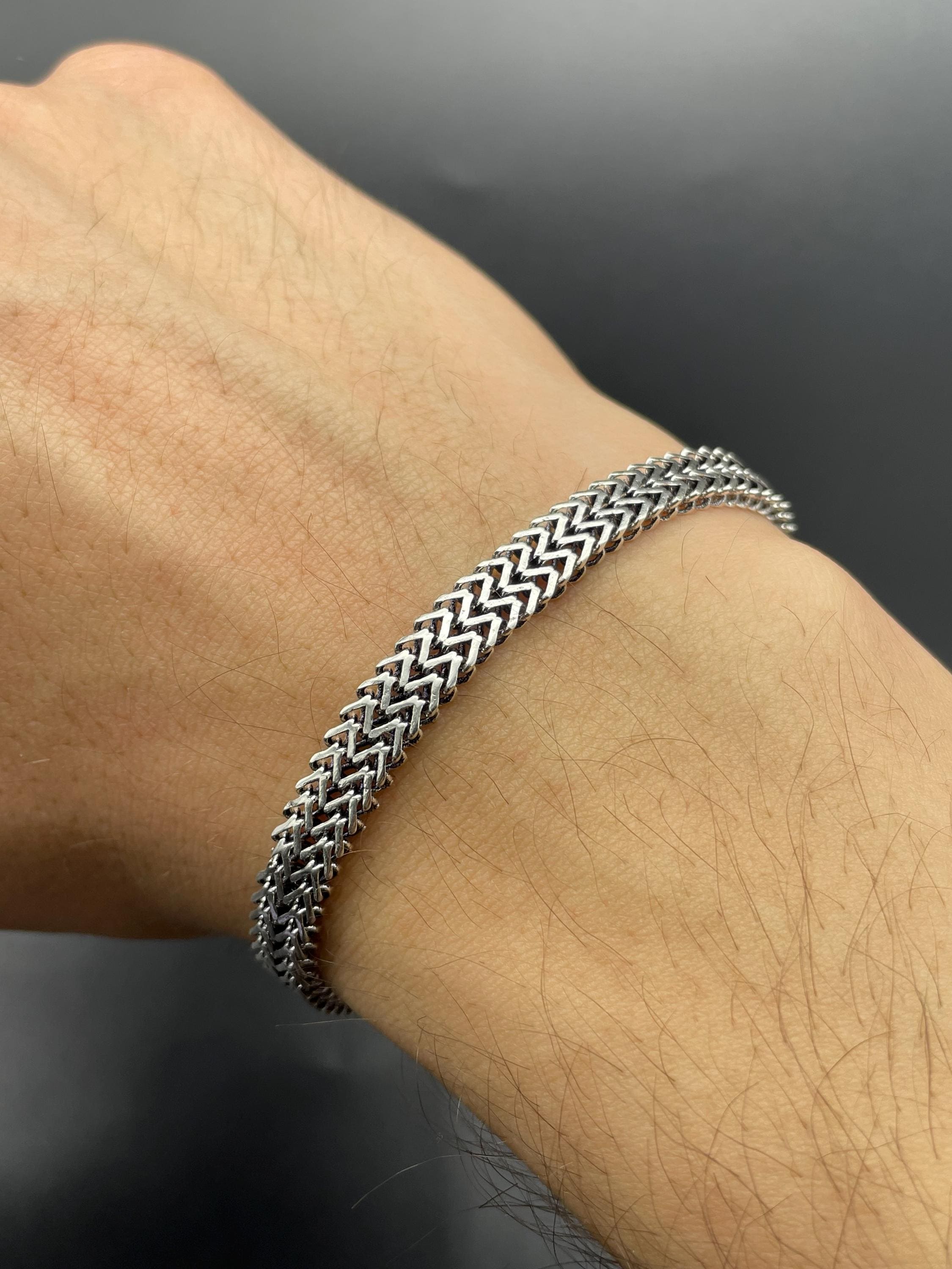 925 Sterling Silver Wheat Chain Bracelet - Handmade Chevron Woven