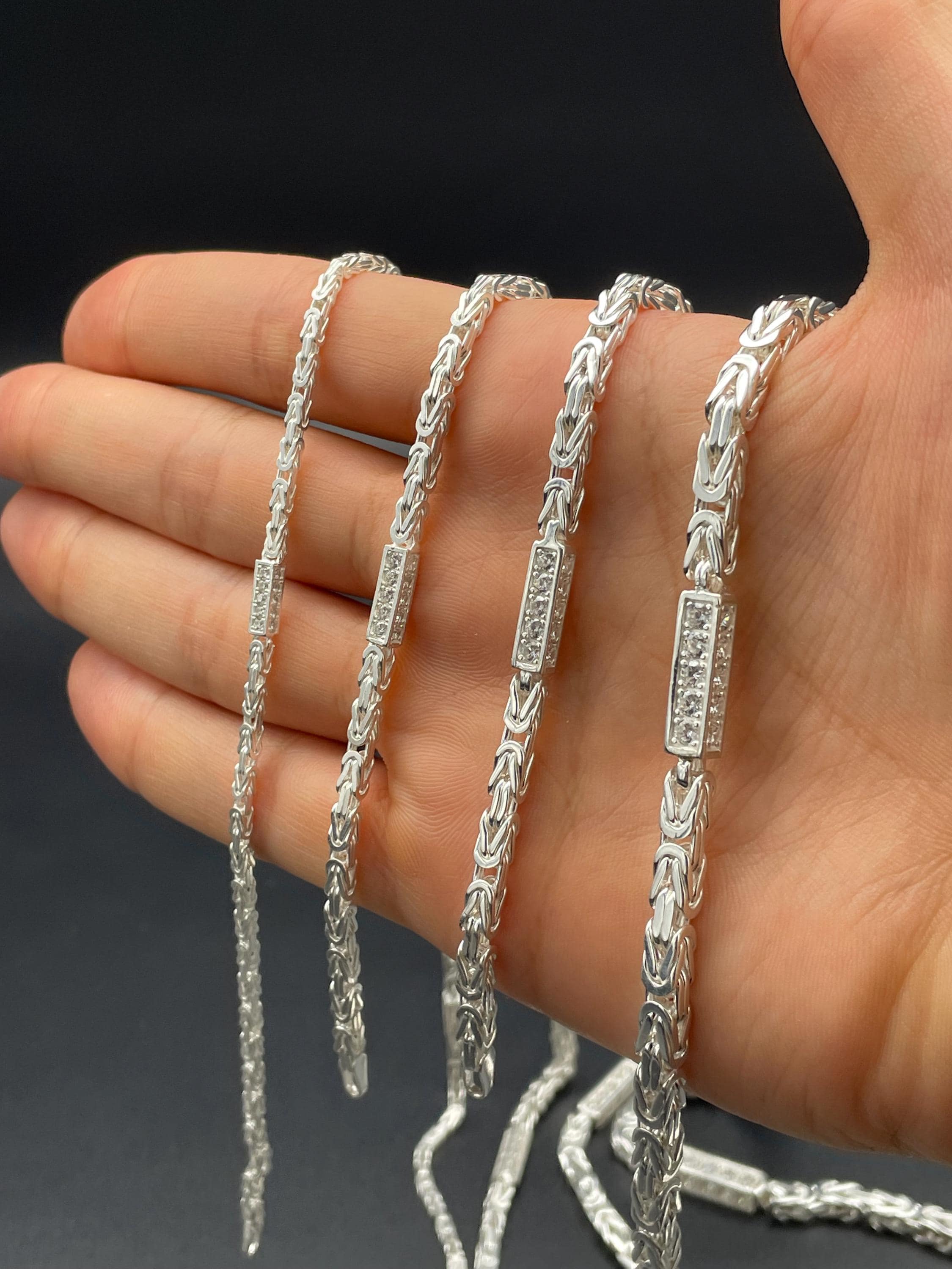 925 Sterling Silver Byzantine Necklace Men, Square White Viking