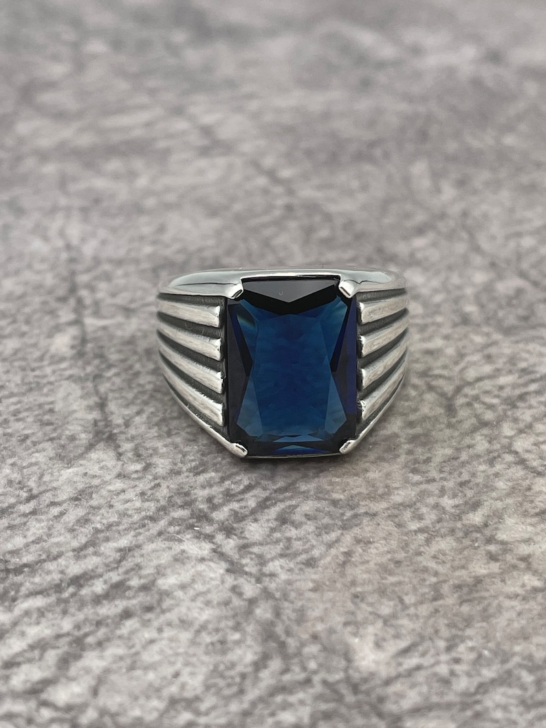 Mens Blue Sapphire Stone Silver Ring Handmade Silver Ring Etsy