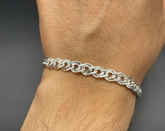 925 Sterling Silver Nonna Chain Bracelet, Silver Men's Bracelet 925 Sterling Silver Nonna Chain Bracelet, Silver Men's Bracelet