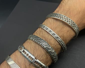 925 Sterling Silver Adjustable Cuff Bracelet for Men, Polished Handmade Silver Bangle, Sterling Silver Bracelet, Minimalist Gift for Him