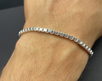 vintage 925 デザイナーズ リンク ブレスレット 925 Sterling Silver Vintage Italy Box Link Bracelet 7.75