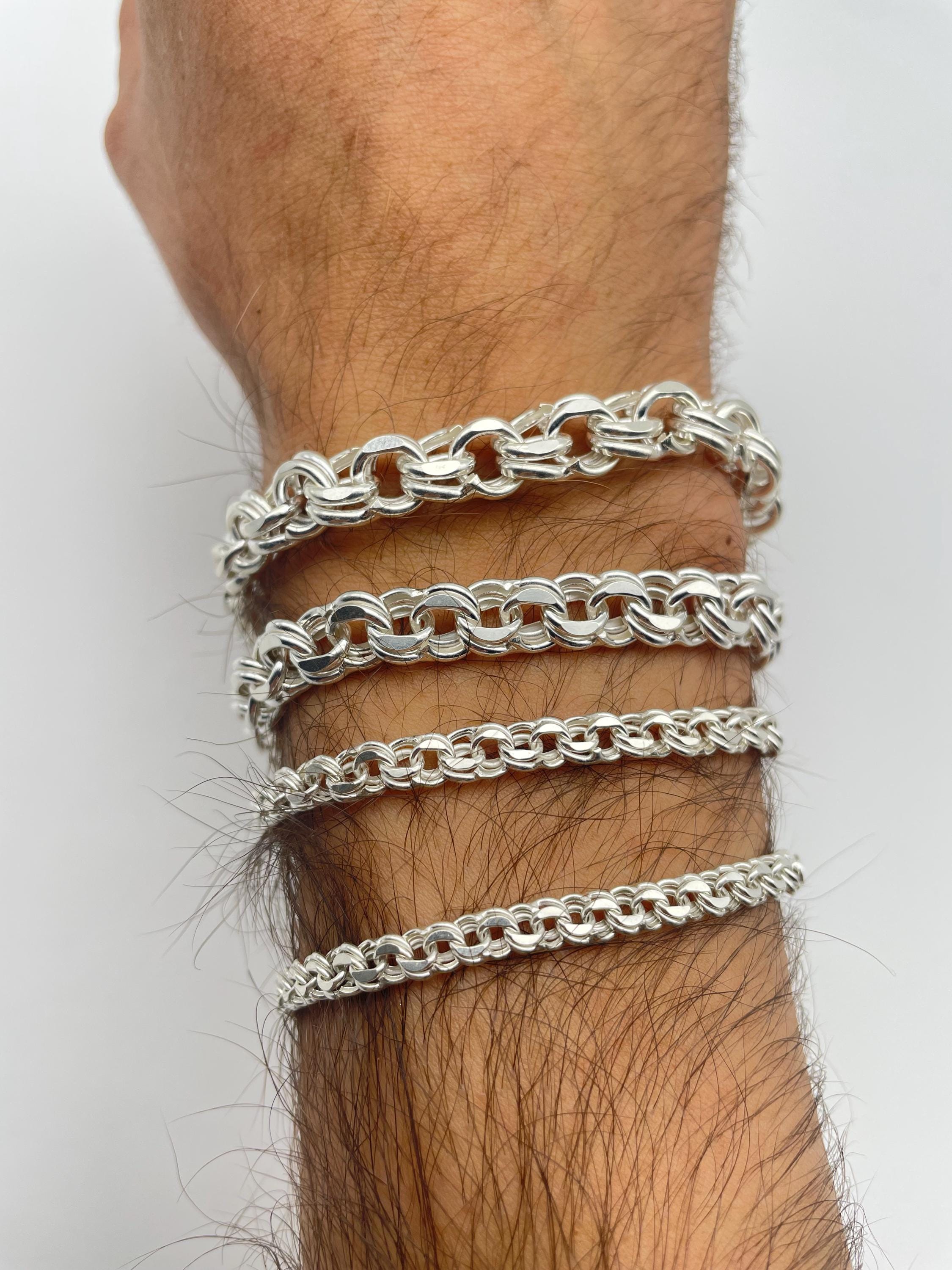 925 Sterling Silver Rolo Chain Bracelet, Heavy Belcher Chain for 