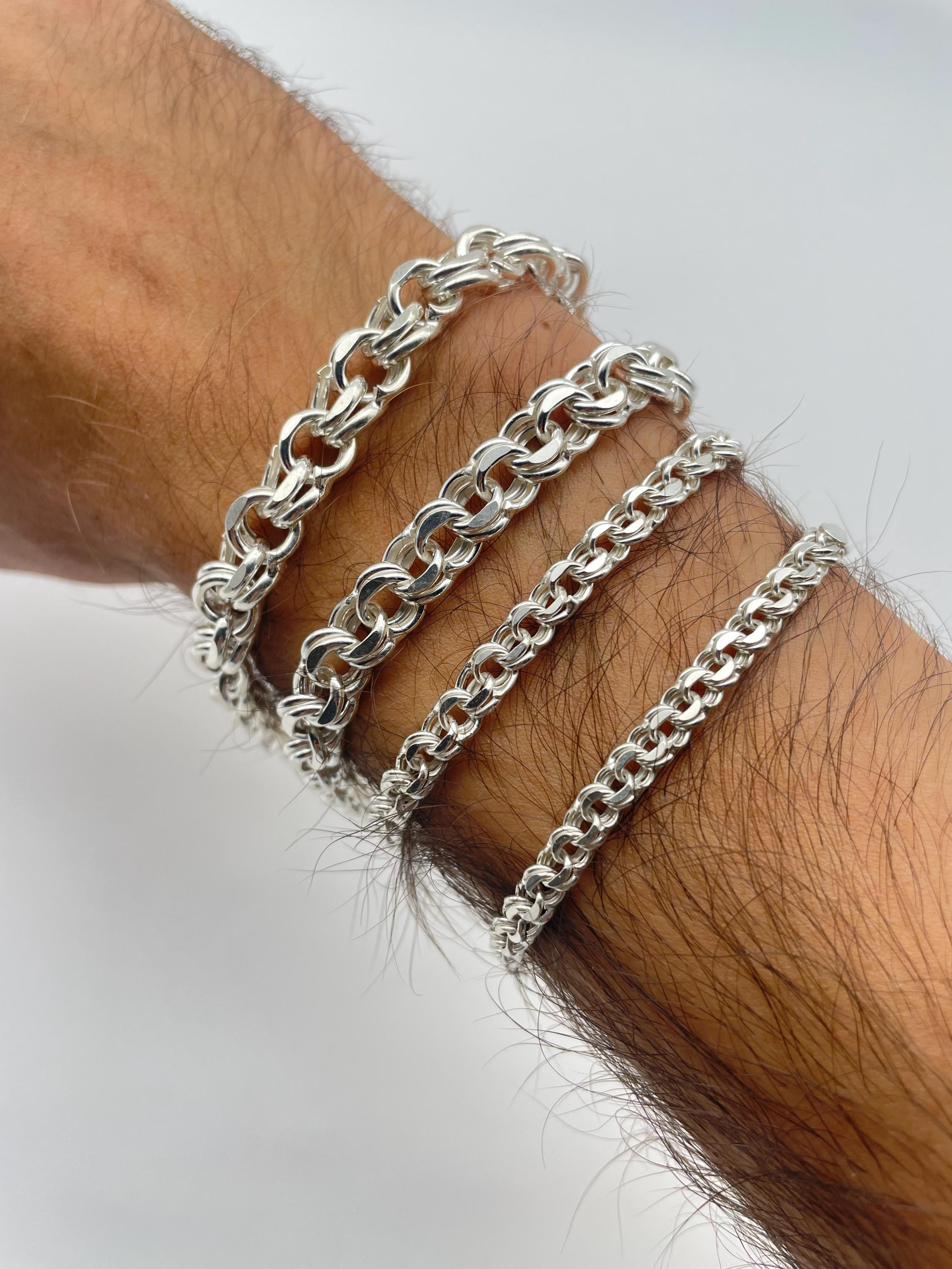 925 Sterling Silver Rolo Chain Bracelet, Heavy Belcher Chain for