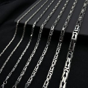 925 Sterling Silver Oxidized Round Byzantine Chain Necklace,  Bali Viking King Chain for Men, Chunky Gift for Birthday or Him, Gift for him
