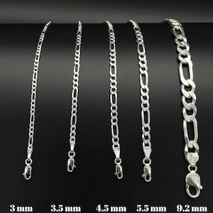 925 Sterling Silver Figaro Chain | Mens Silver Necklace | Italian Silver Chain for Men | Chunky Oxidized Necklace  Gift for Him Dainty Chain
