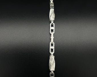 925 Sterling Silver Greek Key Bracelet - Handmade Meander Link Bracelet - Minimalist Men Jewelry - Vintage Silver Bracelet Gift for Him