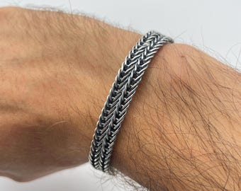 925 Sterling Silver Popcorn Chain Bracelet, Oxidized Woven Mesh