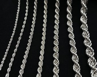 925 Sterling Silver Rope Chain Necklace – Unisex Twisted Rope Chain, Thick & Thin Options, Italian Silver, Hypoallergenic, Gift for Him