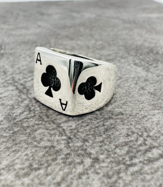Mens Ace of Hearts Silver Ring 925k Sterling Silver lucky Figured Ring handmade Ring gift for Him Silver Mens Ring Jewelry Silver Ring Etsy