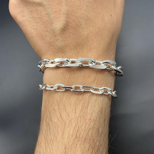 925 Sterling Silver Anchor Chain Bracelet - Heavy Mariner Link Bracelet - Cable Link Silver Bracelet for Men & Women  Nautical Jewelry Gift
