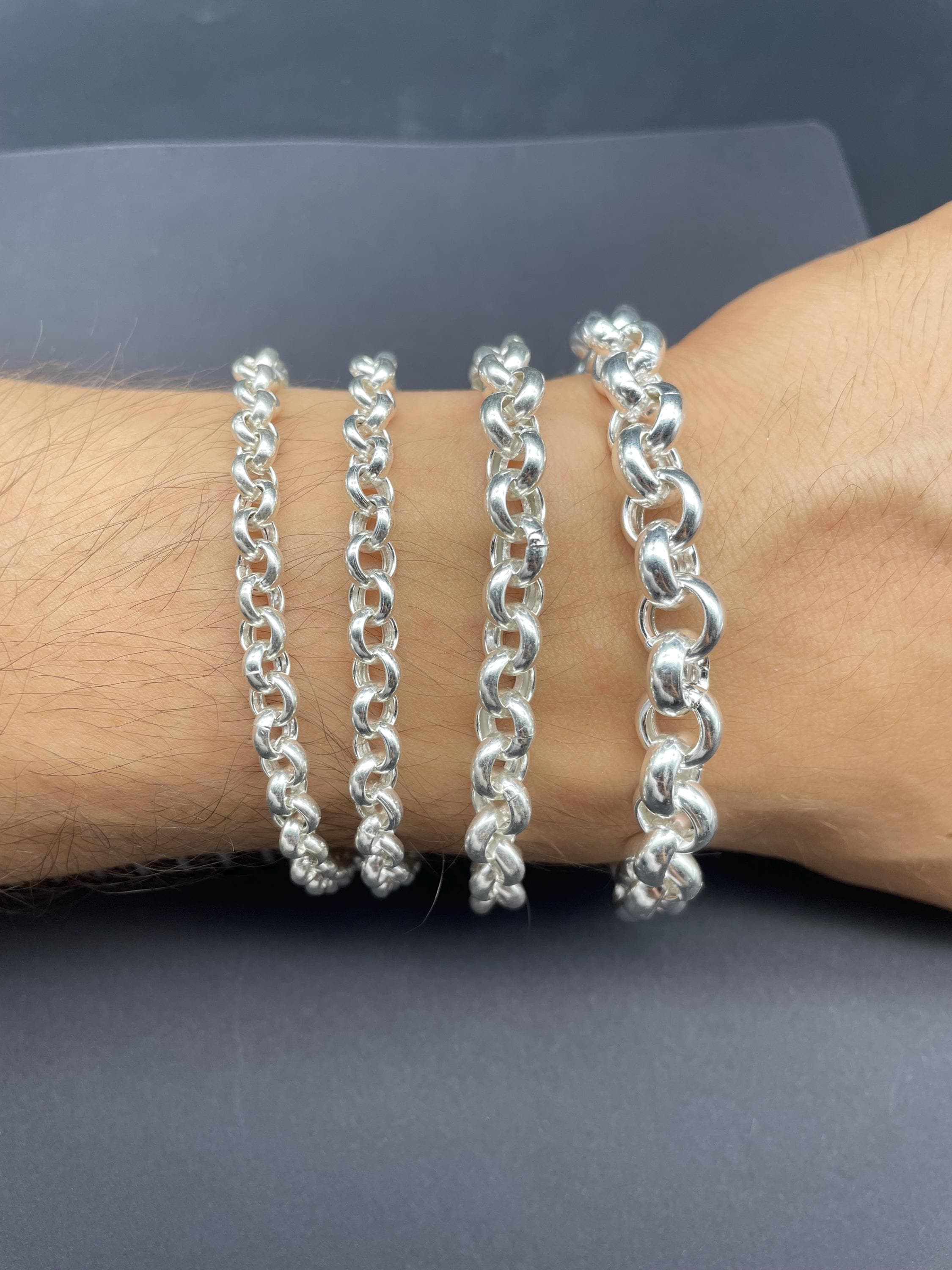 925 Sterling Silver Rolo Chain Bracelet for Men and Women, Chunky Belcher Link, Unisex Minimalist Everyday Silver Jewelry Gift Idea Bracelet