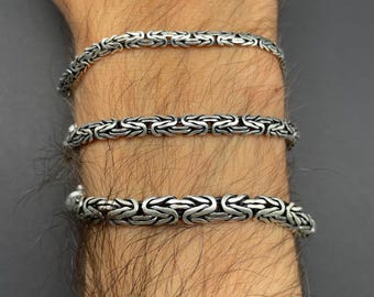 925 Sterling Silver Byzantine Bracelet for Men – Oxidized King’s Chain – Handmade Solid Silver Bracelet – Byzantine Chain Jewelry Gift