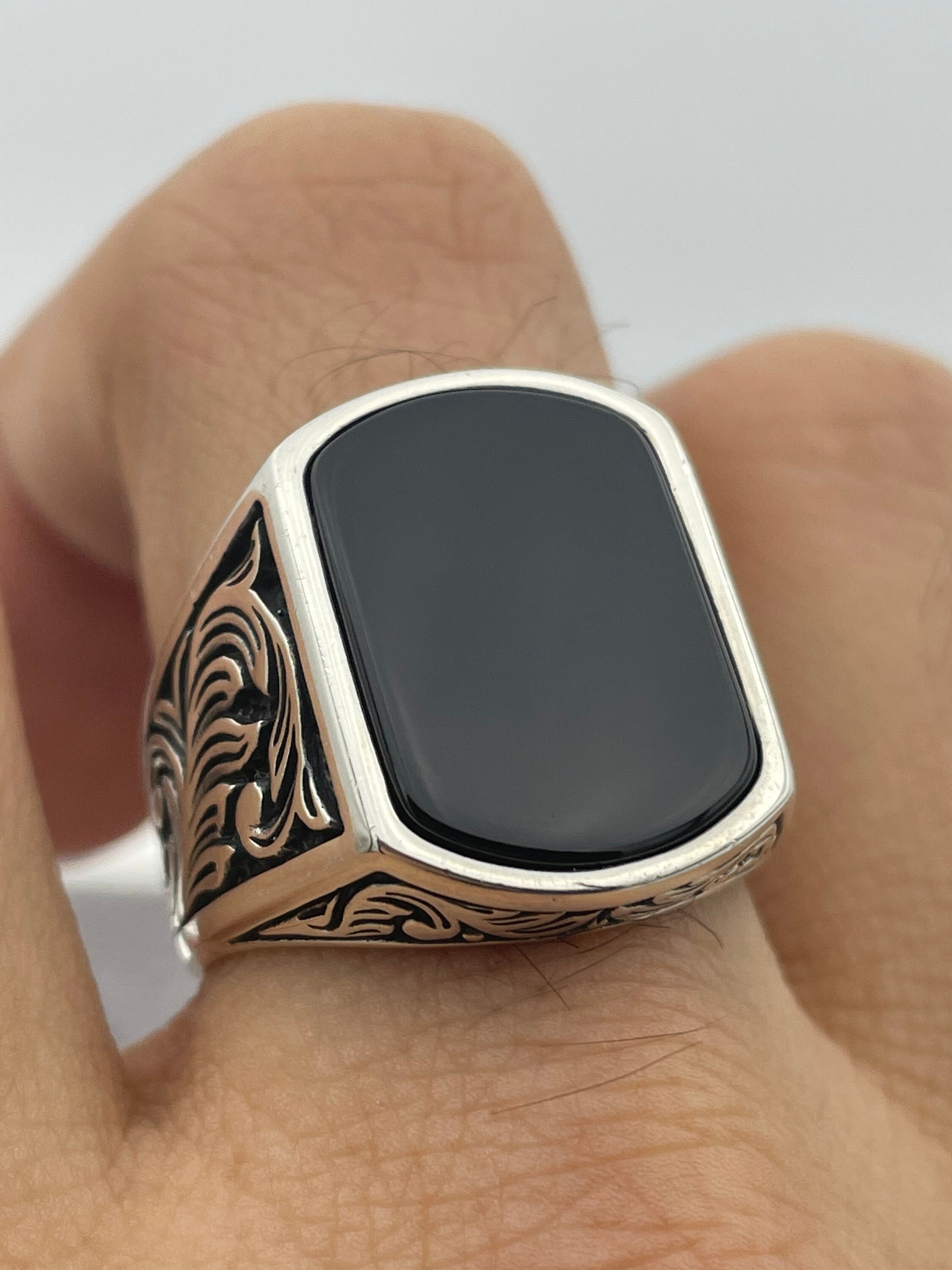 Black Onyx Men Stone Ring Handmade Silver Ring Black Stone - Etsy