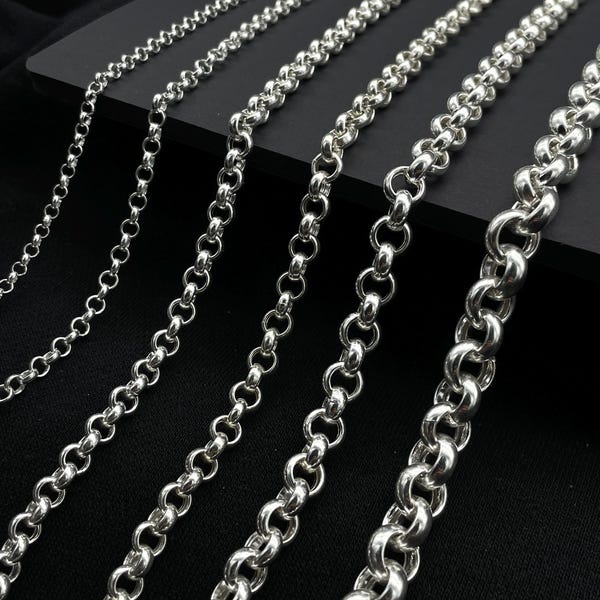 925 Sterling Silver Rolo Chain Necklace, Unisex Silver Link Chain, Minimalist or Chunky Everyday Chain, Dainty Silver Gift for Him or Her