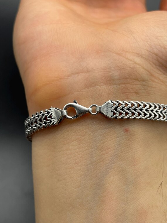 925 Sterling Silver Wheat Chain Bracelet - Handmade Chevron Woven