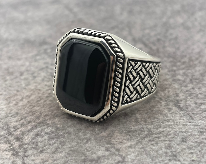 Onyx Ring, Men's Black Onyx Ring Oval Sterling Silver Statement Jewelry ...