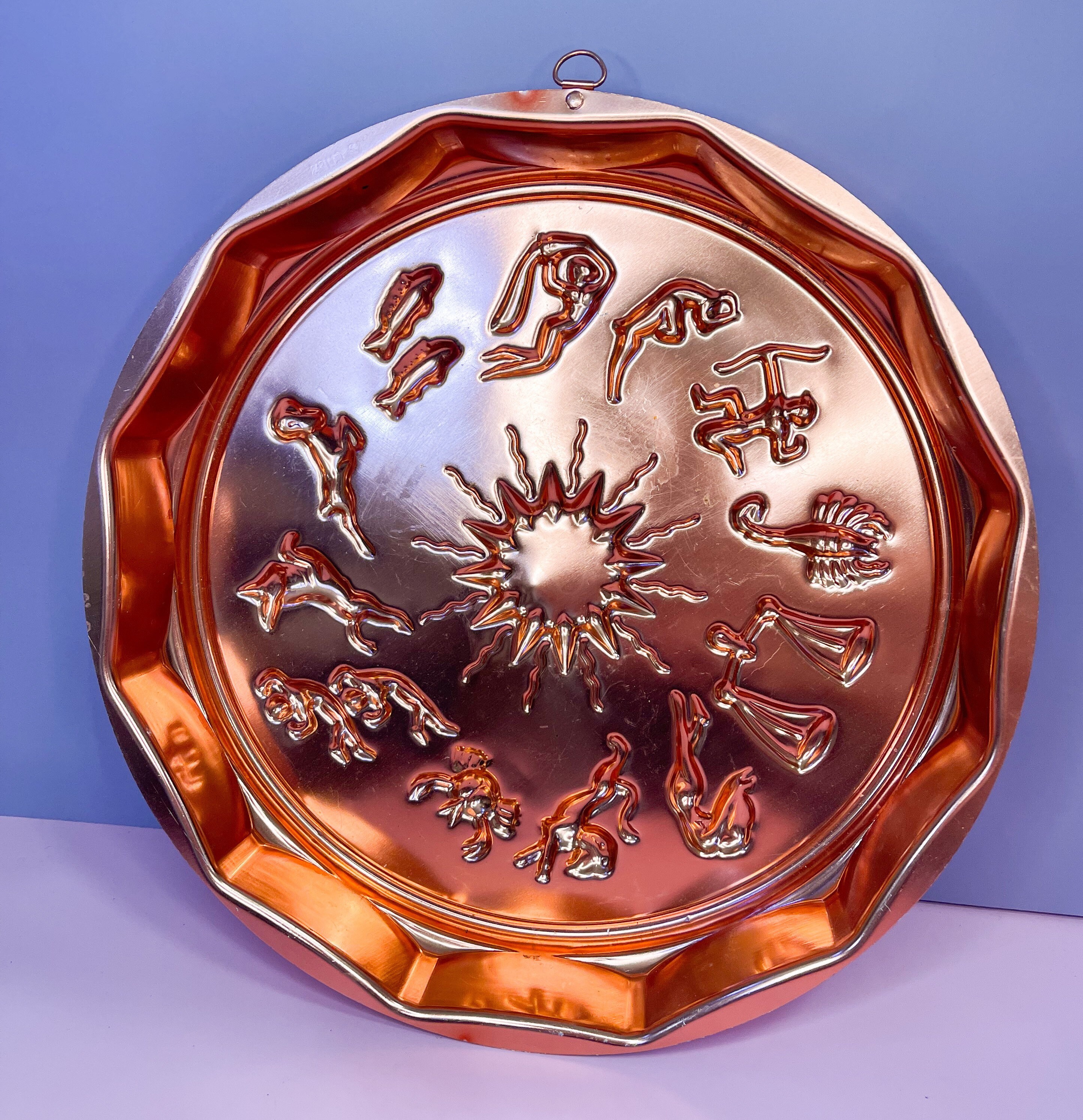 Copper Zodiac Cake Pan Wall Decor, Astrological Copper Wall Art