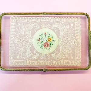 Vintage Dressing Table Tray with Lace Insert, Vintage Bedroom Decor, Vanity Tray