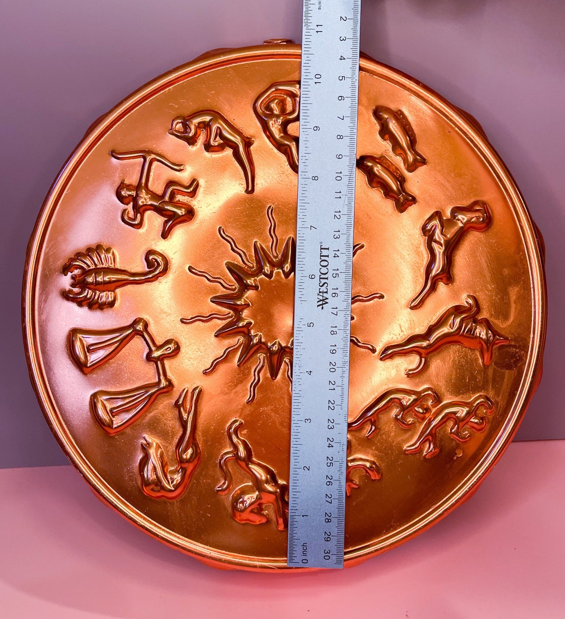 Copper Zodiac Cake Pan Wall Decor, Astrological Copper Wall Art