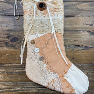 Handmade Vintage Victorian Style Christmas Stocking Pink Beige