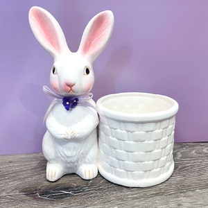 White Easter Bunny Planter Nurserymen’s Exchange, Vintage Ceramic Rabbit Planter, Bunny Home Decor