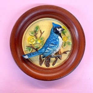 Vintage 3D Blue Jay Bird Wall Plaque Hanging Plate Japan, Blue Jay Wall Art, Blue Bird Gift